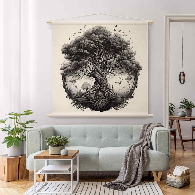Wanddoek bos Tree Of Life Illustration