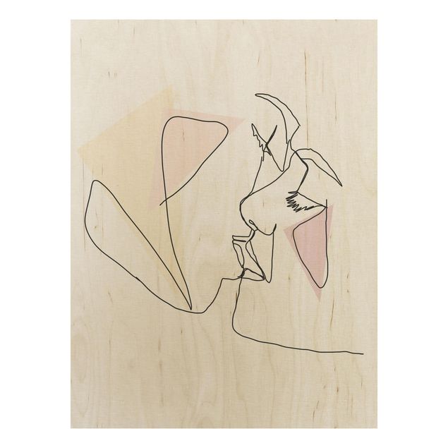 Houten schilderijen Kiss Faces Line Art