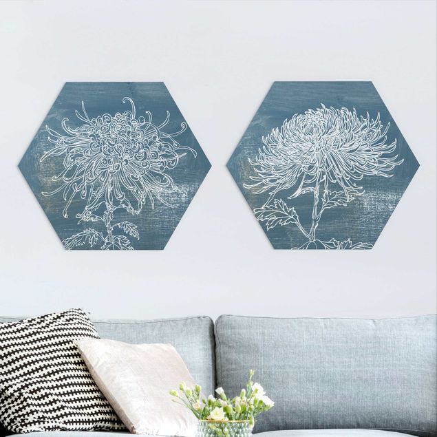 Hexagons Forex schilderijen - 2-delig Indigo Plant Set I