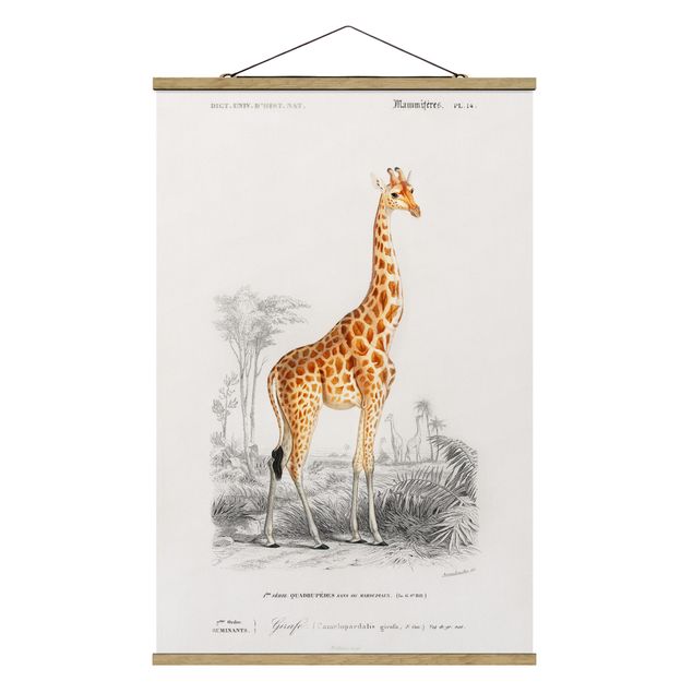 Stoffen schilderij met posterlijst Vintage Board Giraffe