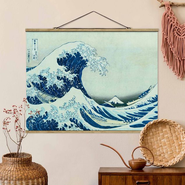 Stoffen schilderij met posterlijst Katsushika Hokusai - The Great Wave At Kanagawa