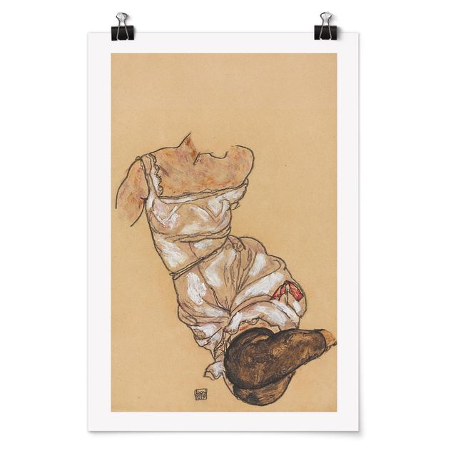 Posters Egon Schiele - Female torso in underwear and black stockings