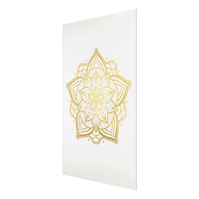 Glasschilderijen Mandala Flower Illustration White Gold