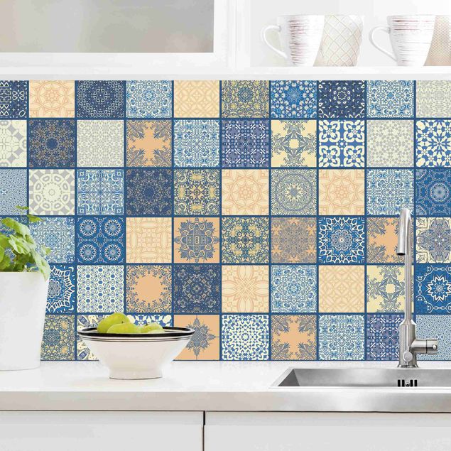 Achterwand voor keuken tegelmotief Sunny Mediterranian Tiles With Blue Joints II