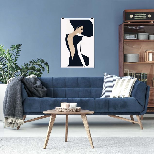 Posters Lady With Hat Dark Blue