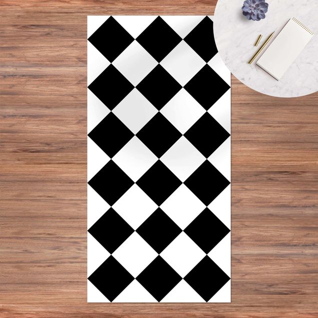 Loper tapijt Geometrical Pattern Rotated Chessboard Black And White