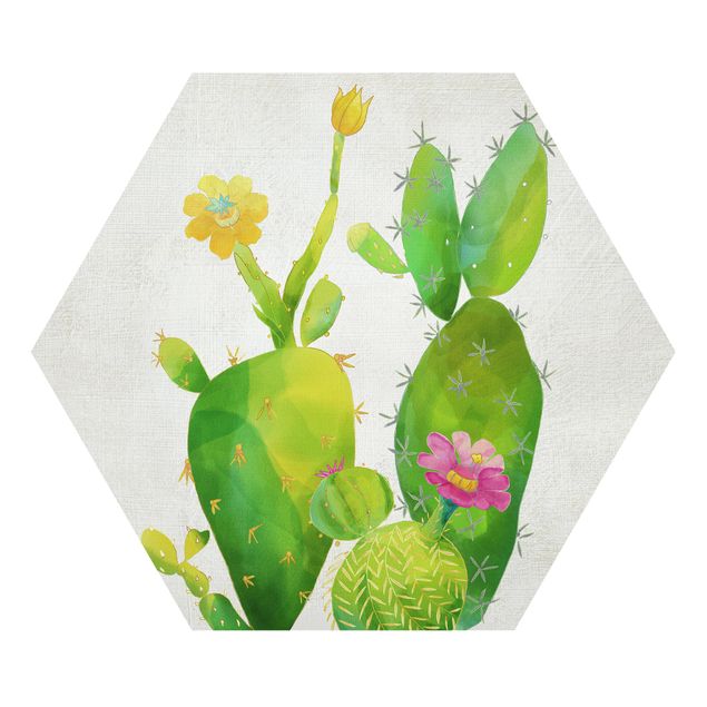 Hexagons Forex schilderijen Cactus Family In Pink And Yellow