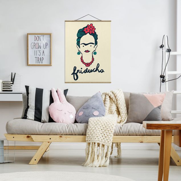 Stoffen schilderij met posterlijst Frida Kahlo - Friducha