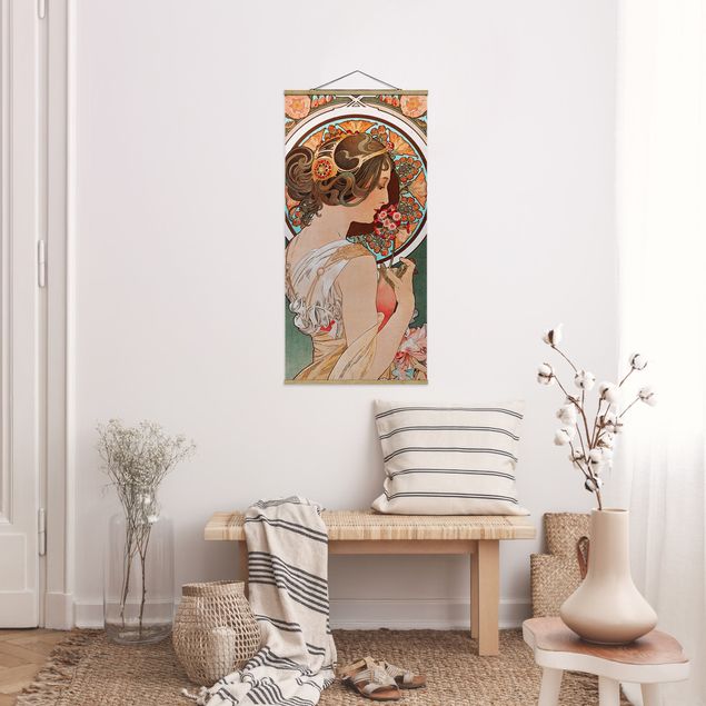 Stoffen schilderij met posterlijst Alfons Mucha - Primrose