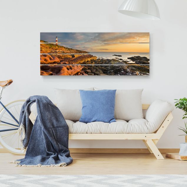 Houten schilderijen op plank Tarbat Ness Ocean & Lighthouse At Sunset