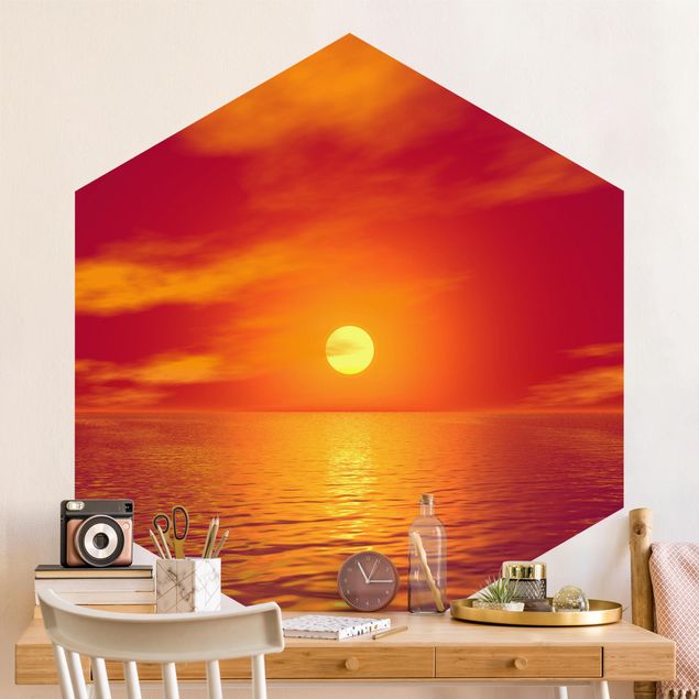 Hexagon Behang Beautiful Sunset