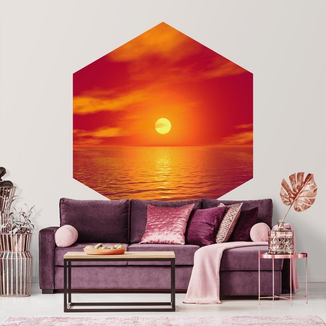 Hexagon Behang Beautiful Sunset