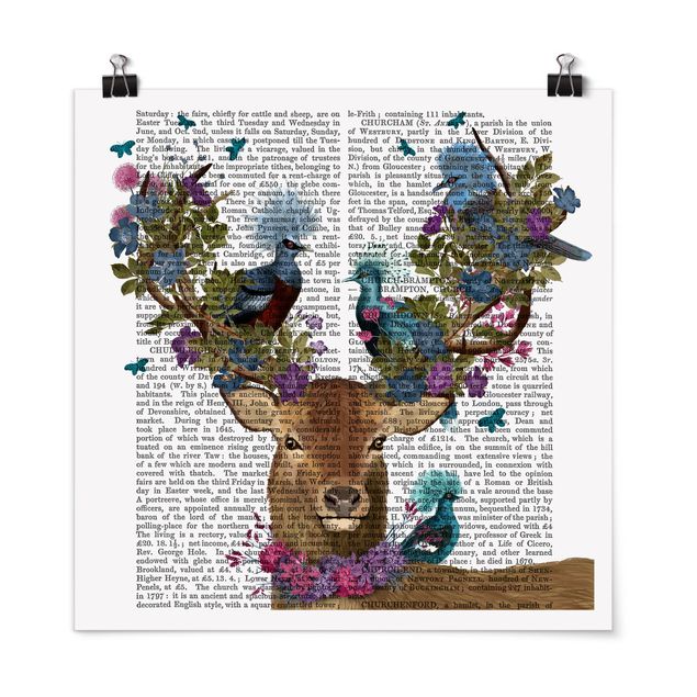 Posters Fowler - Deer With Pigeons