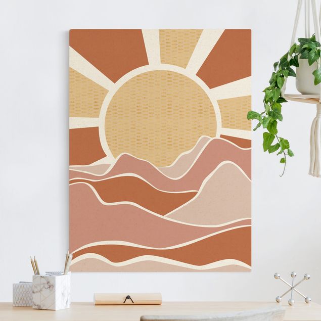 Canvas schilderijen - Goud Mountainous Landscape With Golden Sunrise
