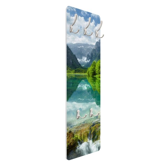 Wandkapstokken houten paneel Mountain Lake With Water Reflection