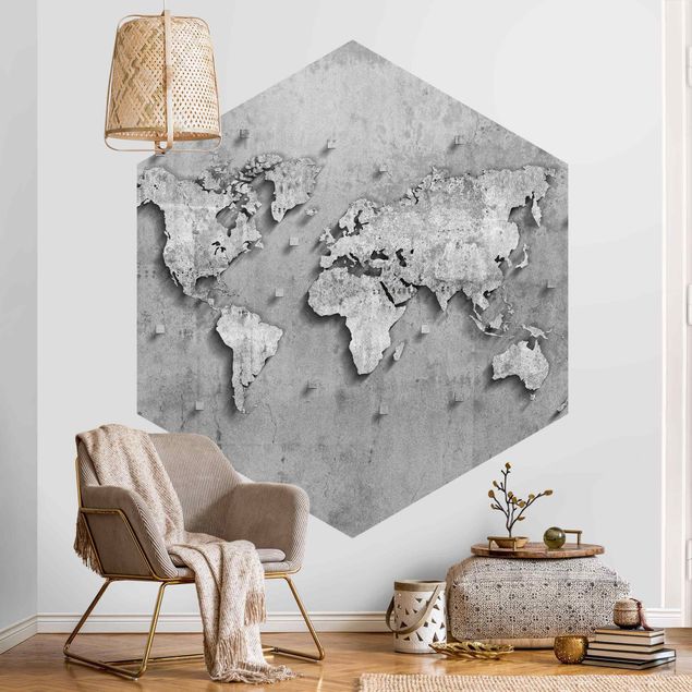 Hexagon Behang Concrete World Map