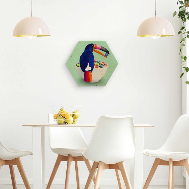 Hexagons houten schilderijen Breakfast With Toucan