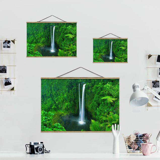 Stoffen schilderij met posterlijst Heavenly Waterfall