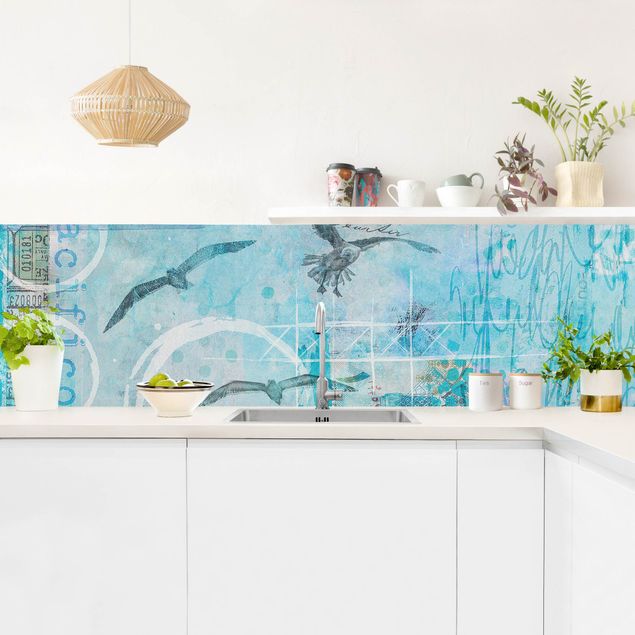 Achterwand in keuken Colourful Collage - Blue Fish