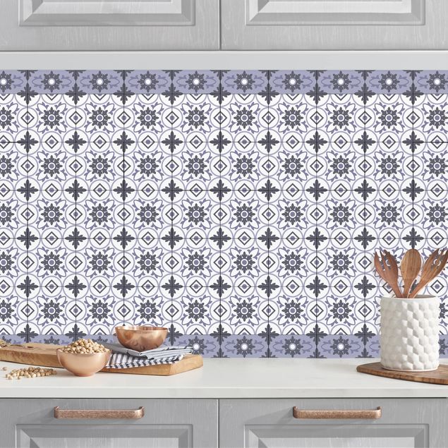 Achterwand voor keuken patroon Geometrical Tile Mix Flower Purple