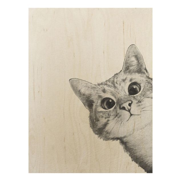 Houten schilderijen Illustration Cat Drawing Black And White