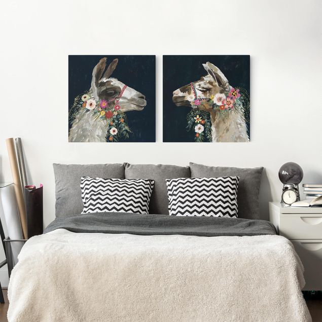 Canvas schilderijen - 2-delig  Lama With Floral Decoration Set I