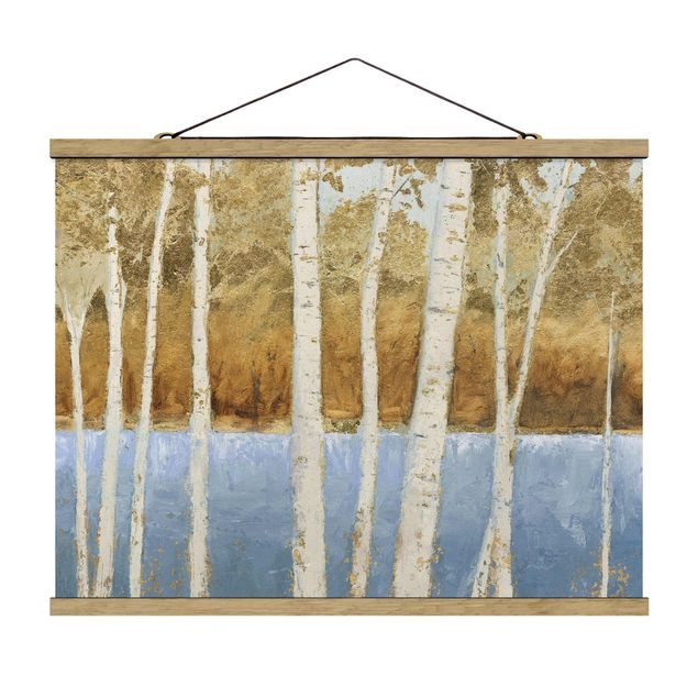 Stoffen schilderij met posterlijst - Birch trees on the lakeshore