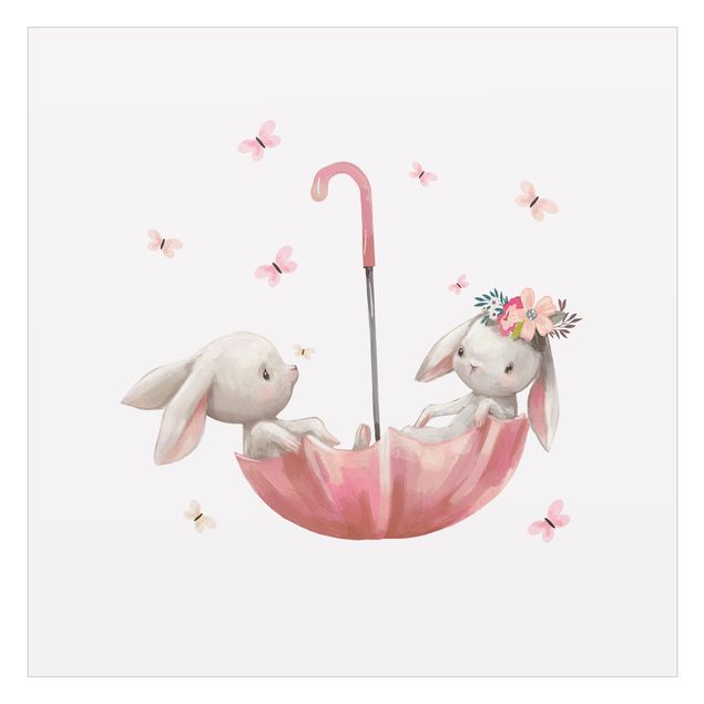 Raamfolie - To The Moon Rabbits In Umbrella