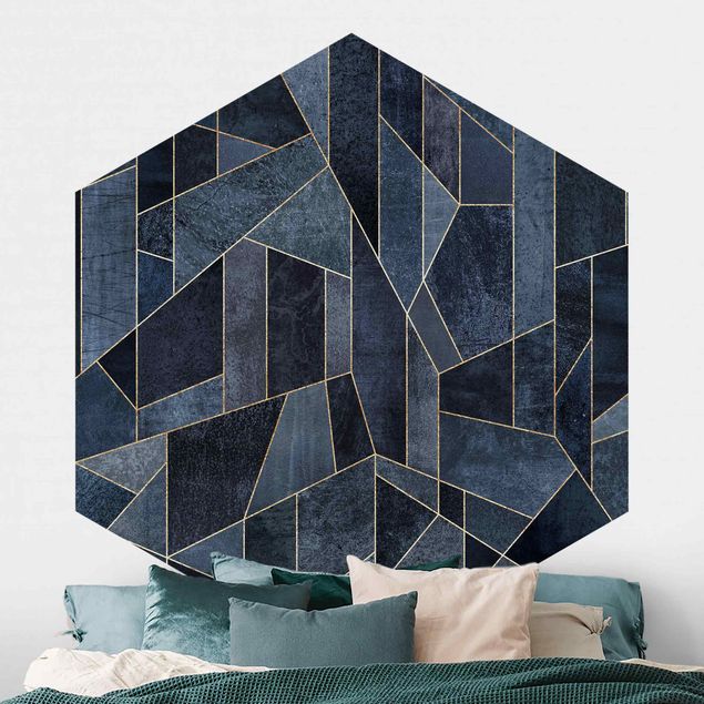 Hexagon Behang Blue Geometry Watercolour