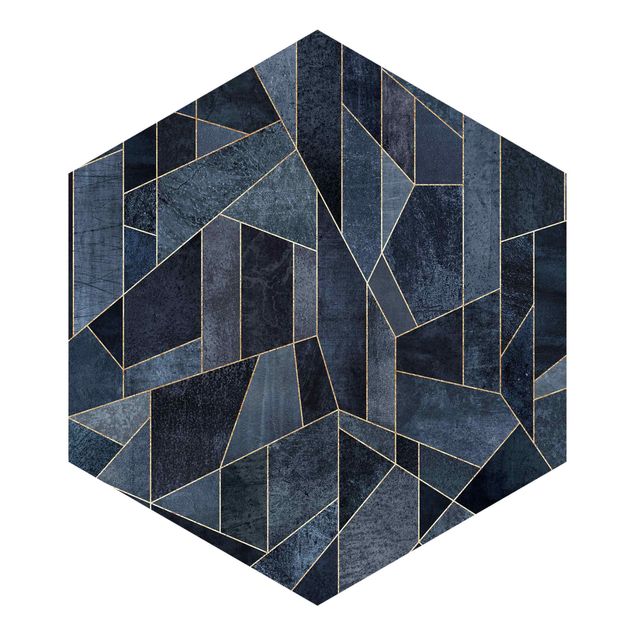 Hexagon Behang Blue Geometry Watercolour