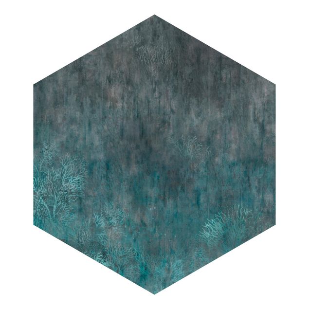 Hexagon Behang - Blue Coral Bed