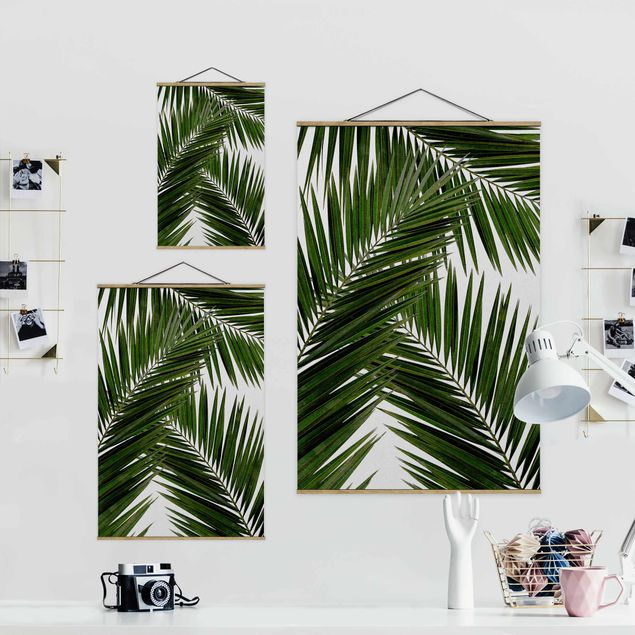 Stoffen schilderij met posterlijst View Through Green Palm Leaves