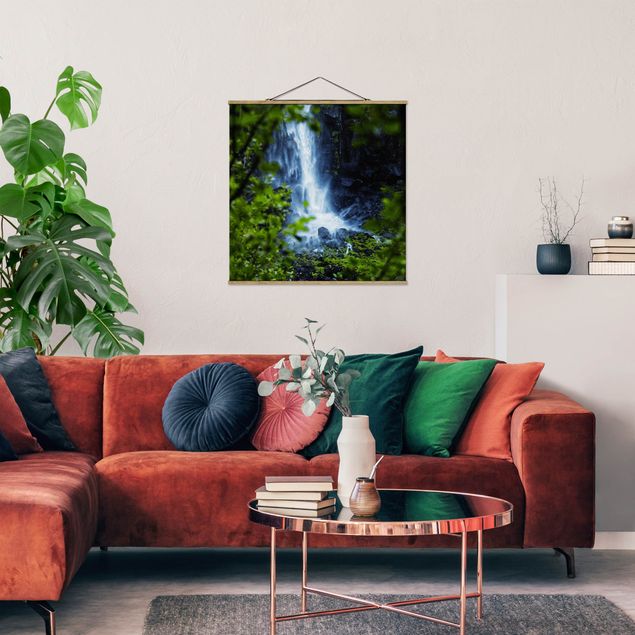 Stoffen schilderij met posterlijst View Of Waterfall