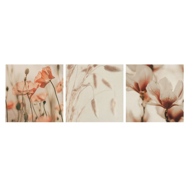 Natuurlijk canvas schilderijen - 3-delig Flowers In A Summer's Wind