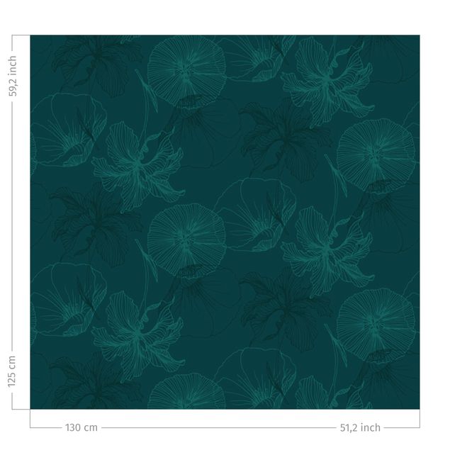 Bloemen gordijnen Flower Mix - Dark Jade Green