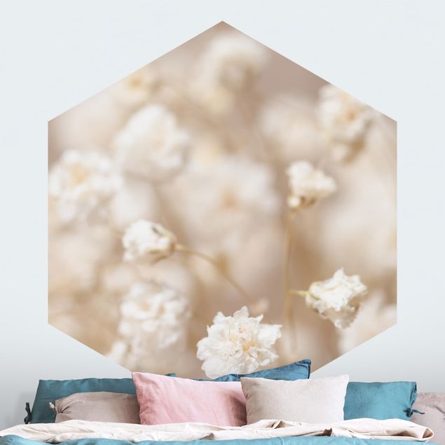 Hexagon Behang Beautiful Flowers In Cream Colour