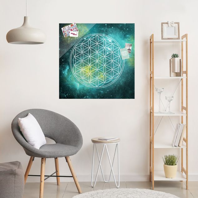 Glas Magnetboard Flower Of Life In Starlight