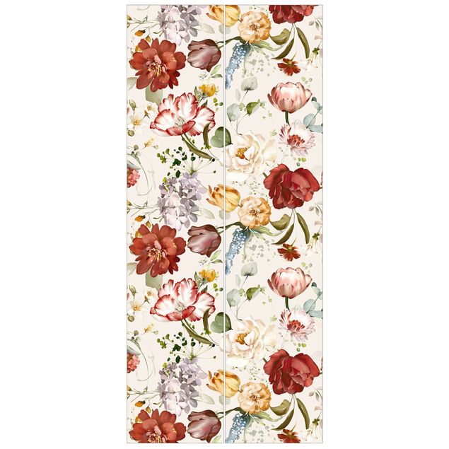 Deur behang - Flowers Watercolour Vintage Pattern on Beige