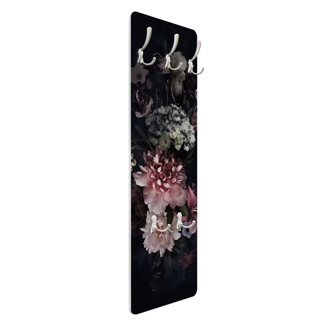 Wandkapstokken houten paneel Flowers With Fog On Black