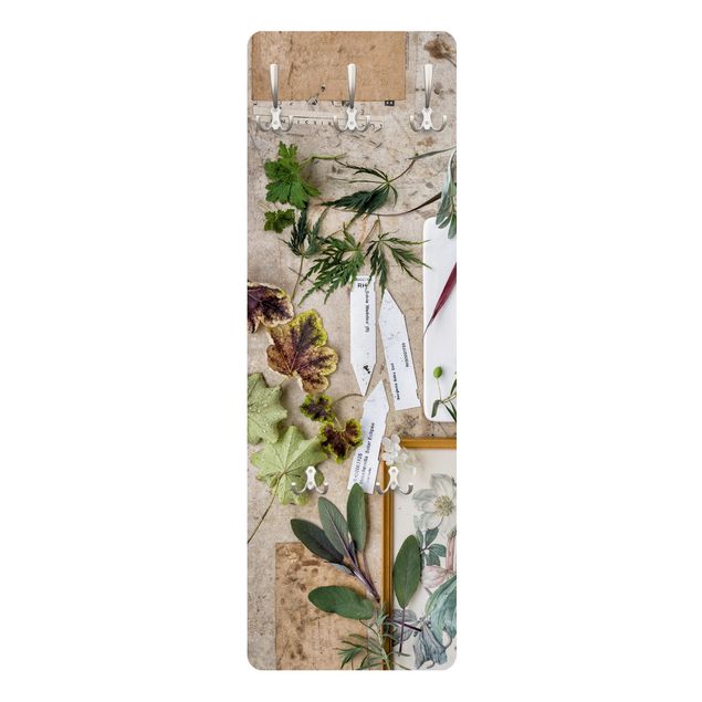 Wandkapstokken houten paneel Flowers And Garden Herbs Vintage