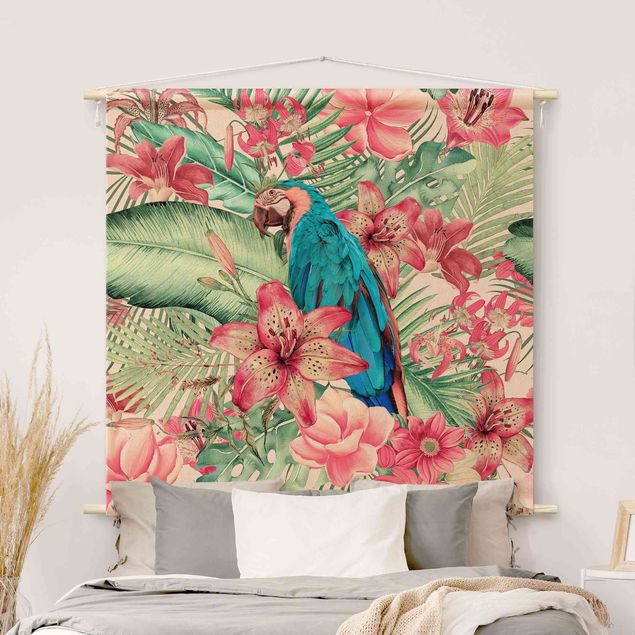 wandtapijten modern Floral Paradise Tropical Parrot