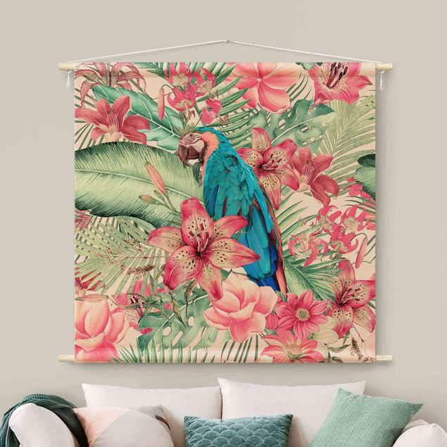 muur tapijt Floral Paradise Tropical Parrot