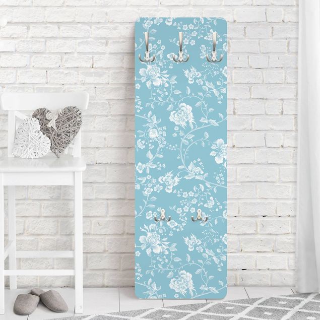 Wandkapstokken houten paneel Flower Tendrils On Blue