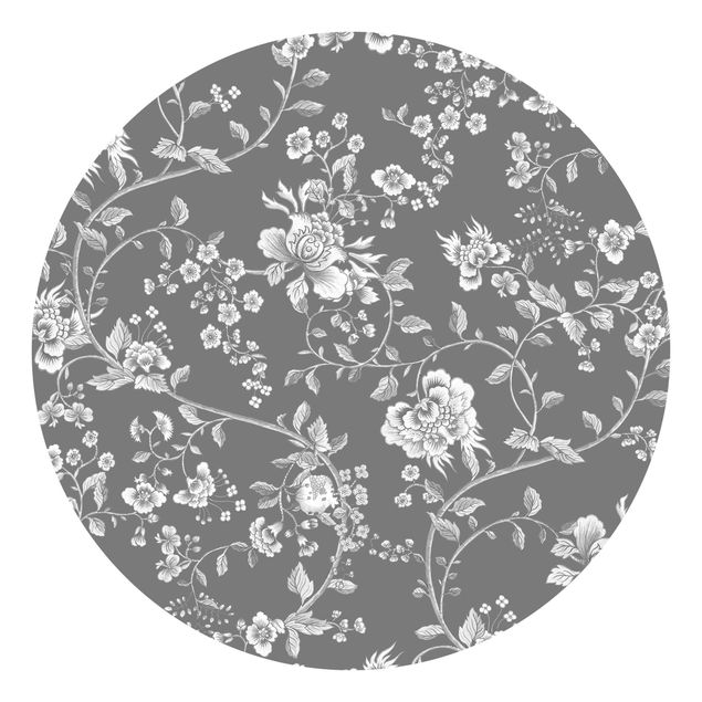Behangcirkel Flower Tendrils On Grey