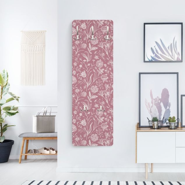 Wandkapstokken houten paneel Flower Dance On Antique Pink