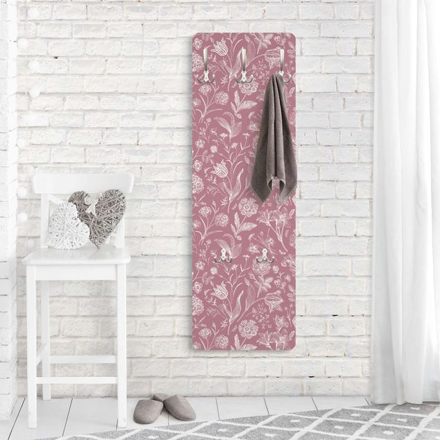 Wandkapstokken houten paneel Flower Dance On Antique Pink