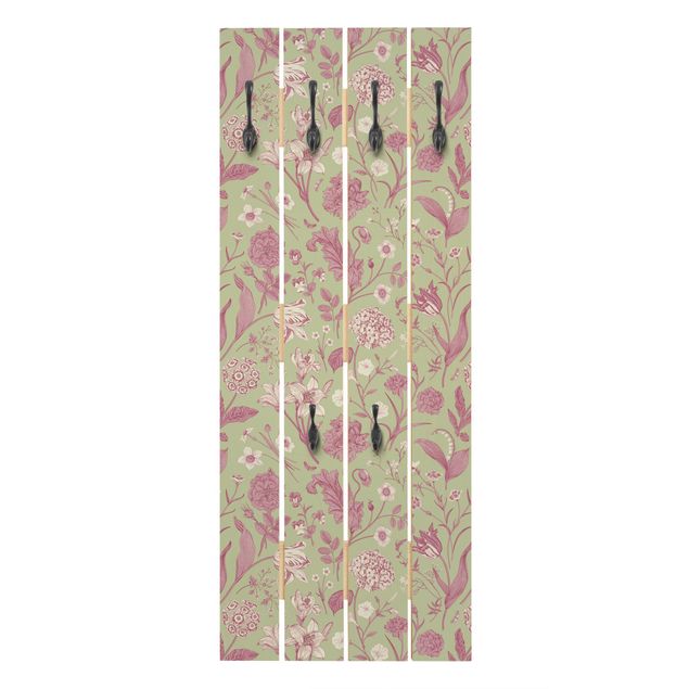 Wandkapstokken houten pallet Flower Dance In Mint Green And Pink Pastel