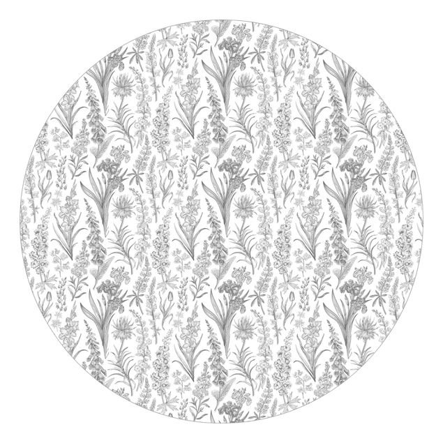 Behangcirkel Flower Waves In Grey