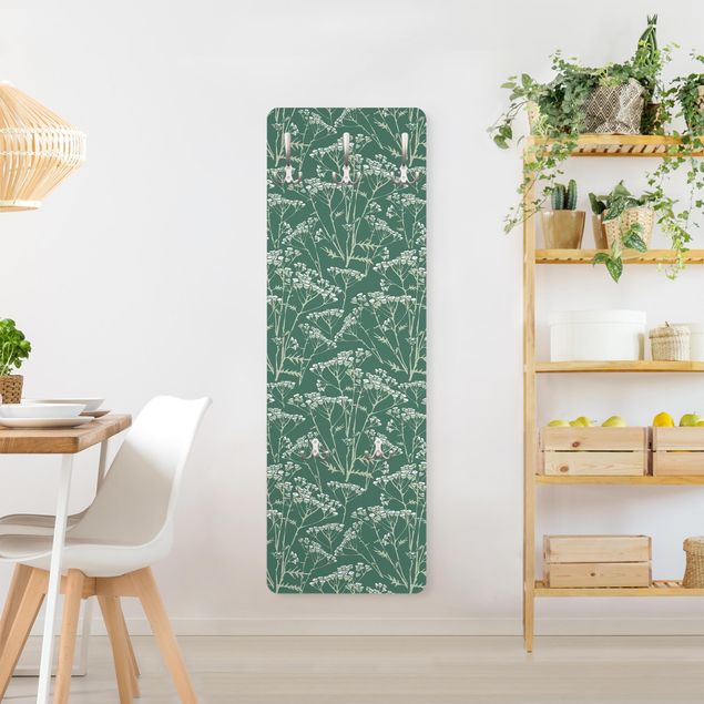 Wandkapstokken houten paneel Field Of Flowers Pattern Green