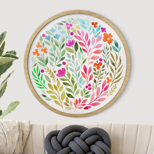 Runde Bilder mit Rahmen Flowery Watercolour Circular